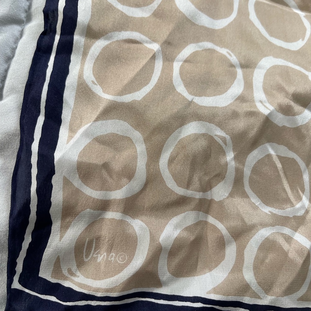 Vera  Navy and Beige Polka Dot Scarf Square - Picture 2 of 3